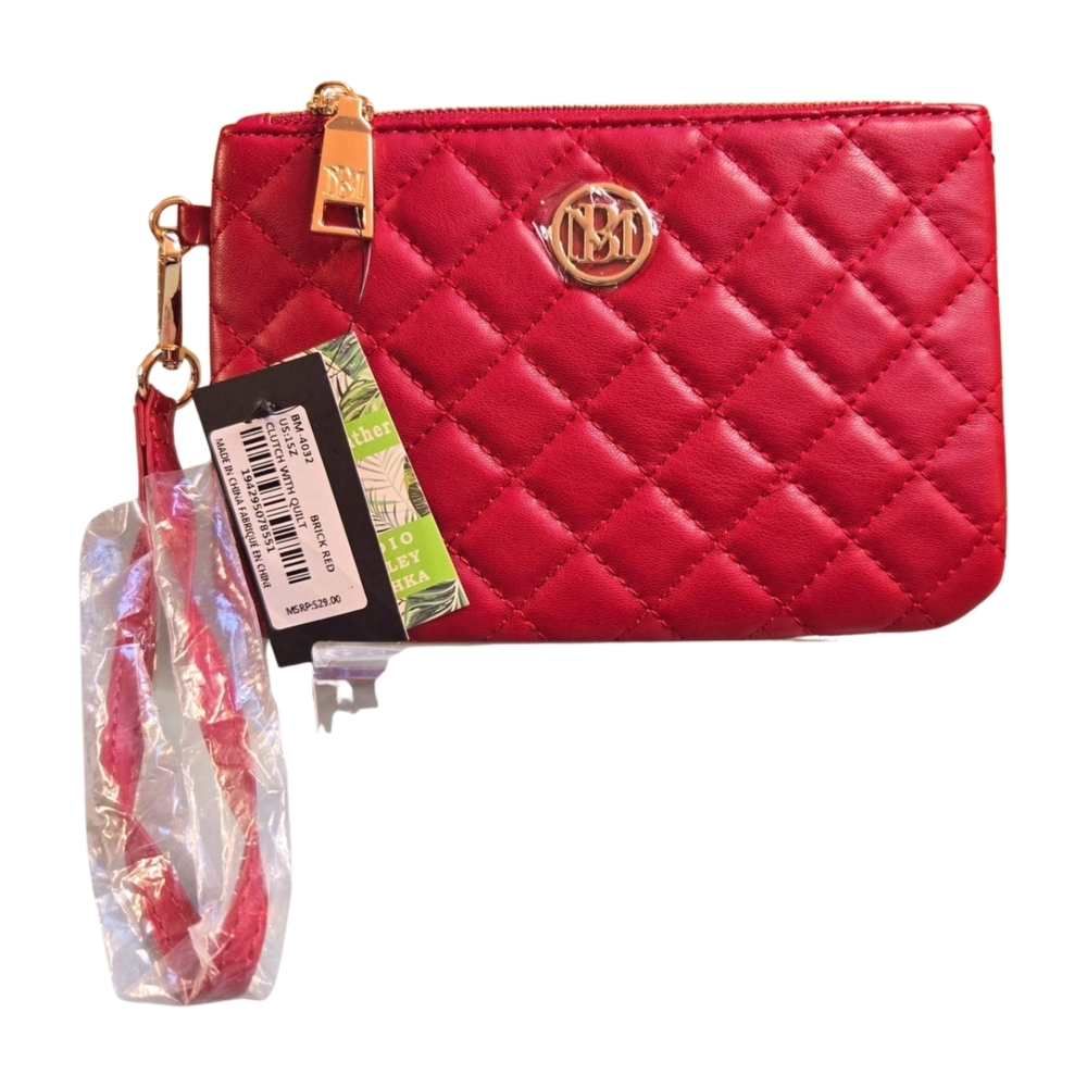 BADGLEY MISCHKA Diamond Quilted Clutch Wristlet, Red